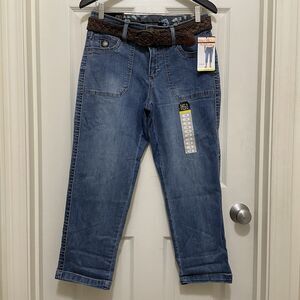 NEW One 5 One 151 Cropped Pants Jeans Braided Belt Medium Wash Denim Sz 8 NWT
